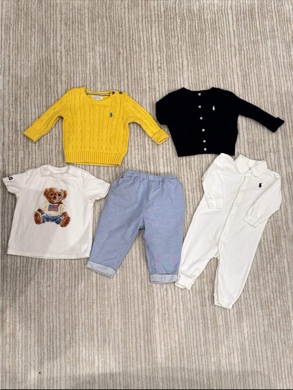 Ralph Lauren Yellow Cable Knit Baby Sweater with Polo Pony